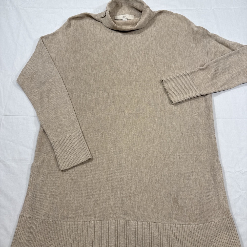Sweater WOMENS SMALL‎ Tan  Ribbed Knit Pullover LOFT TURTLENECK